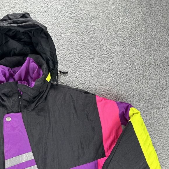 Vintage 90's Weekends Adventure Colorblock Coat Men Medium Reflective Ski Hooded - Picture 5 of 15